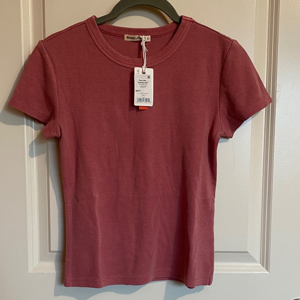 Marine Layer Lexi Rib Sun-In Crew Short Sleeve Tee in Brick Small
